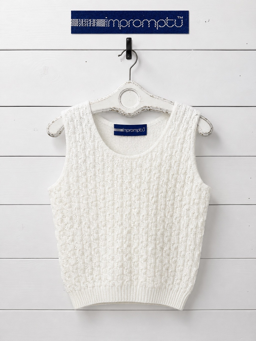 Vintage Cable Knit Sweater Top – White – Size 38